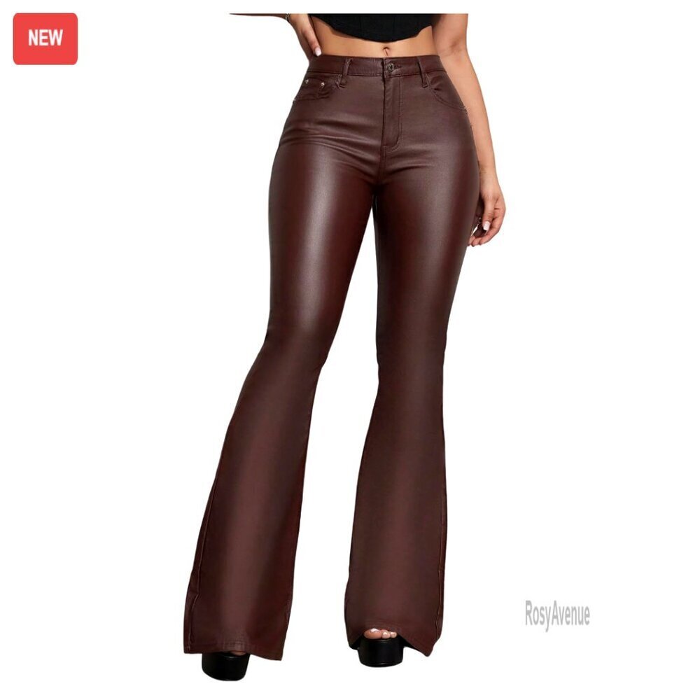 Faux Leather Flare Leggings Stretchy Bootcut Pants Women's Size